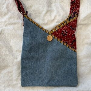 Stylish Denim and Red Patterned Women's Bag